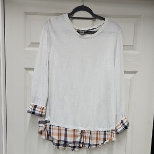 Natural Reflections White Top with Plaid Accents